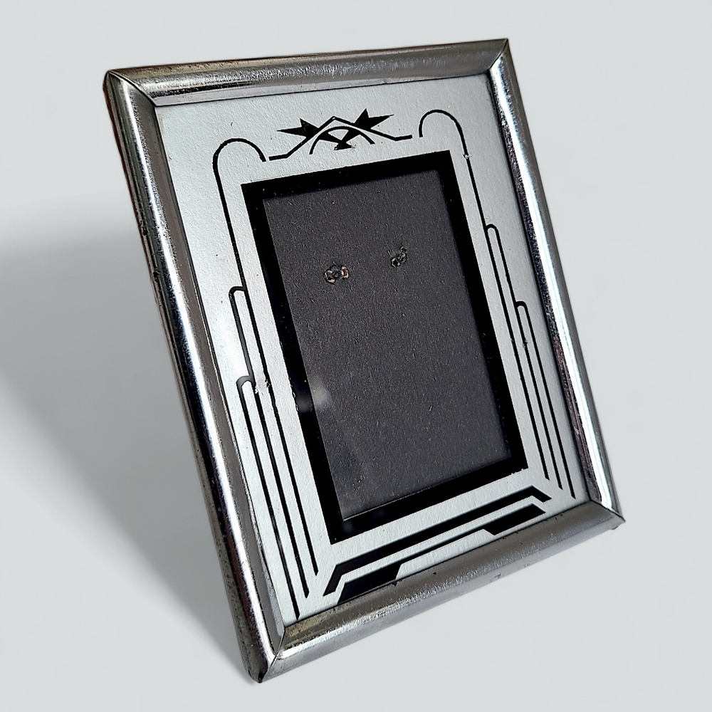 Art Deco Reverse Painted Picture Frame 4x5 Silver Fits 2x3 Photo Portrait Easel - Picture 9 of 9